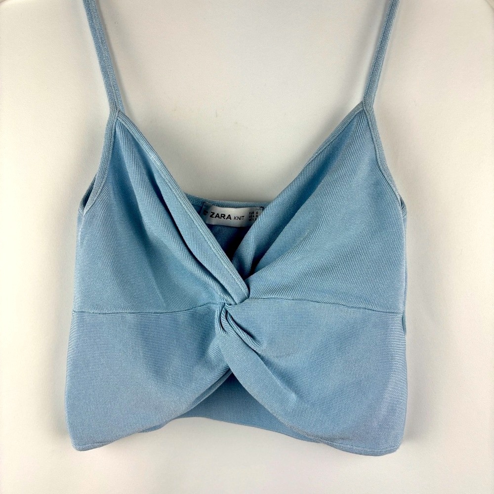 Zara Knit Blue Tank Top with twist like bow in front. Small